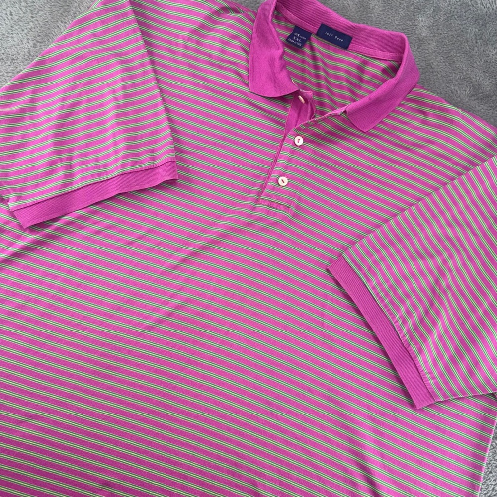 Jeff Rose Polo Shirt Mens XXL Pink Striped‎ Italy Cotton Excellent Short Sleeve